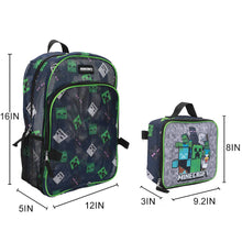 Load image into Gallery viewer, Minecraft Franchise Creepers 2-Piece 16” Kids Backpack & Lunch Box Set For School And Travel