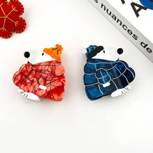 Load image into Gallery viewer, Winter White Dog Hair Claw Clip, Cute Puffer Jacket Design