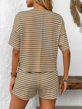 Load image into Gallery viewer, Brown Striped Knit Lounge Set Tee and Shorts