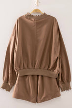 Load image into Gallery viewer, Lace Trim Sweatshirt & Shorts Lounge Set MOCHA