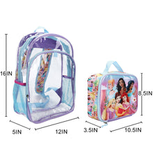 Load image into Gallery viewer, Disney Princesses 2-Piece 16” Kids Clear Backpack & Lunch Box Set For School And Travel