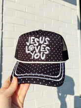 Load image into Gallery viewer, Polka Dot Jesus Loves You Smiley Hat