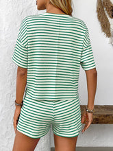 Load image into Gallery viewer, Green Striped Knit Lounge Set Tee and Shorts