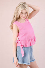 Load image into Gallery viewer, NT12128-Side Tie Detail Ruffled Top
