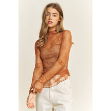 Load image into Gallery viewer, MESH LACE HIGH NECK DESIGN LONG SLEEVE FITTED TOP
