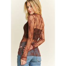 Load image into Gallery viewer, MESH LACE HIGH NECK DESIGN LONG SLEEVE FITTED TOP
