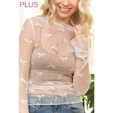 Load image into Gallery viewer, PLUS CUTE MESH BOW DOT HIGH NECK DESIGN LONG SLEEVE FITTED T
