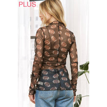 Load image into Gallery viewer, PLUS FOOTBALL PRINT MESH HIGH NECK DESIGN LONG SLEEVE TOP

