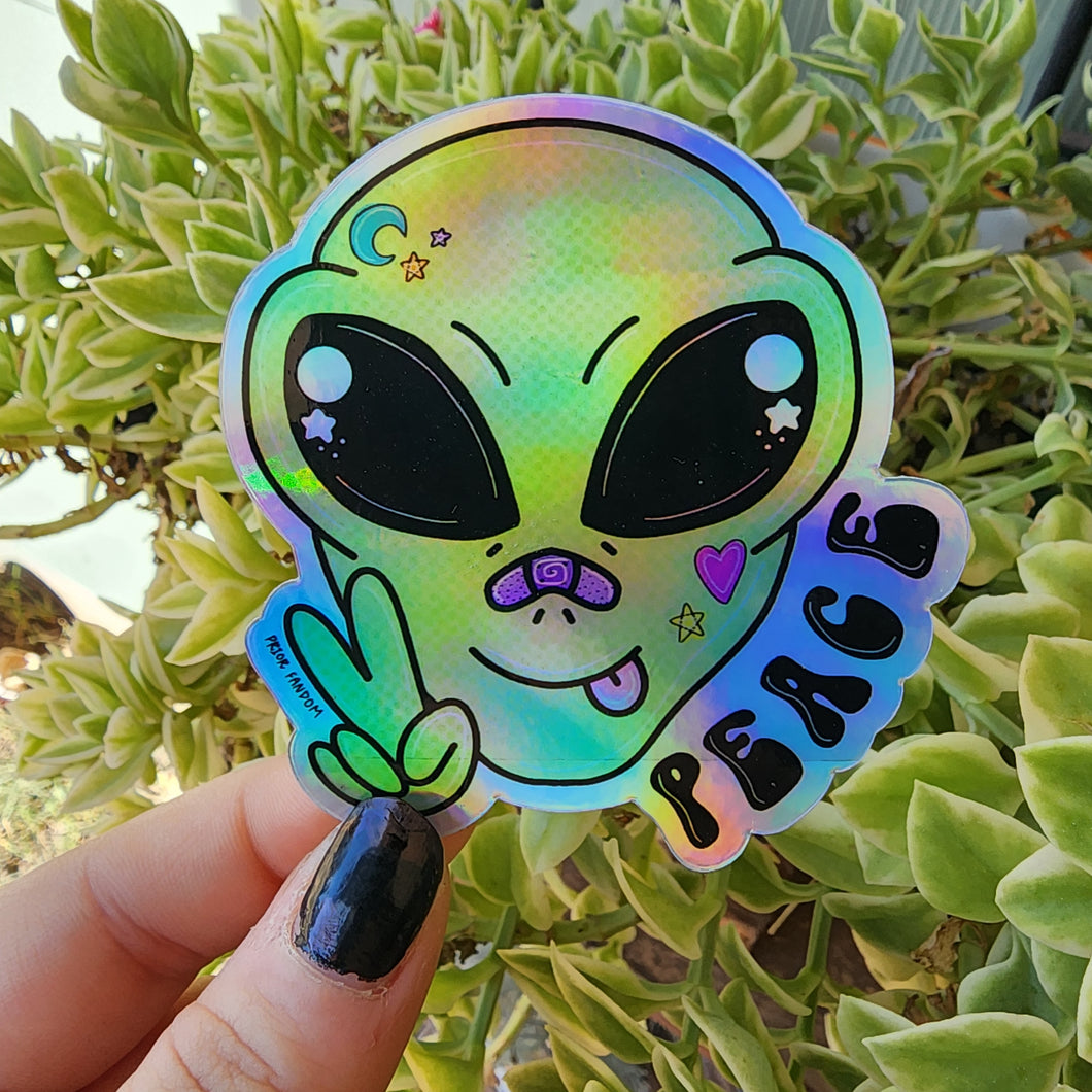 Holo Peace Alien Sticker