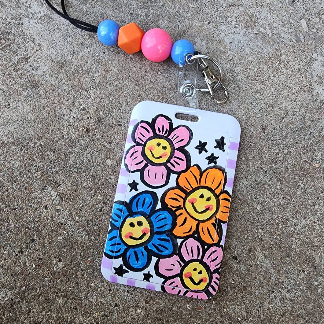 Smiley Flowers Bead Lanyard W ID Badge