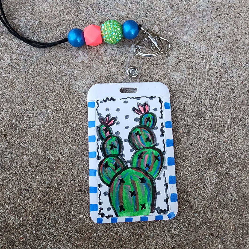 Blue Cacti Bead Lanyard W ID Badge