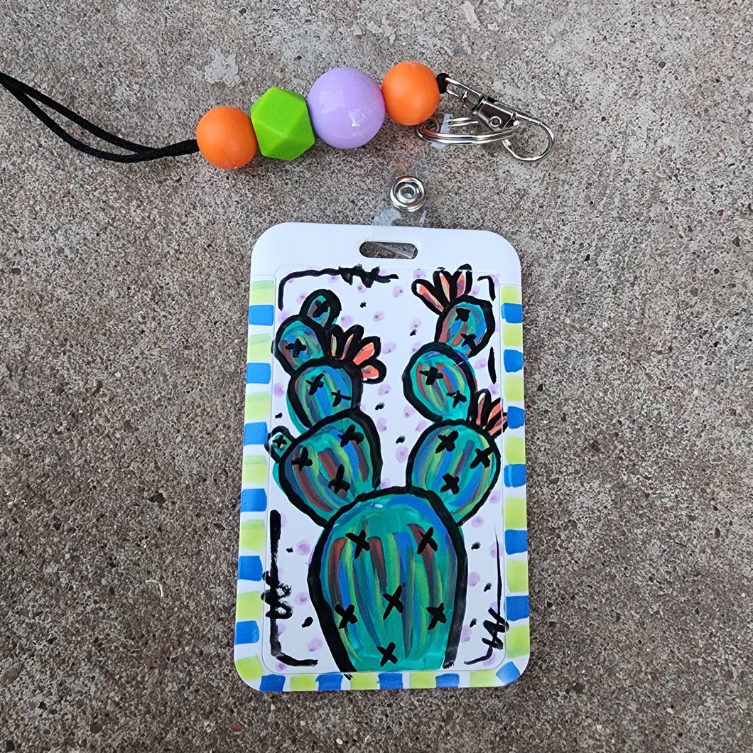 Green Cacti Bead Lanyard W ID Badge