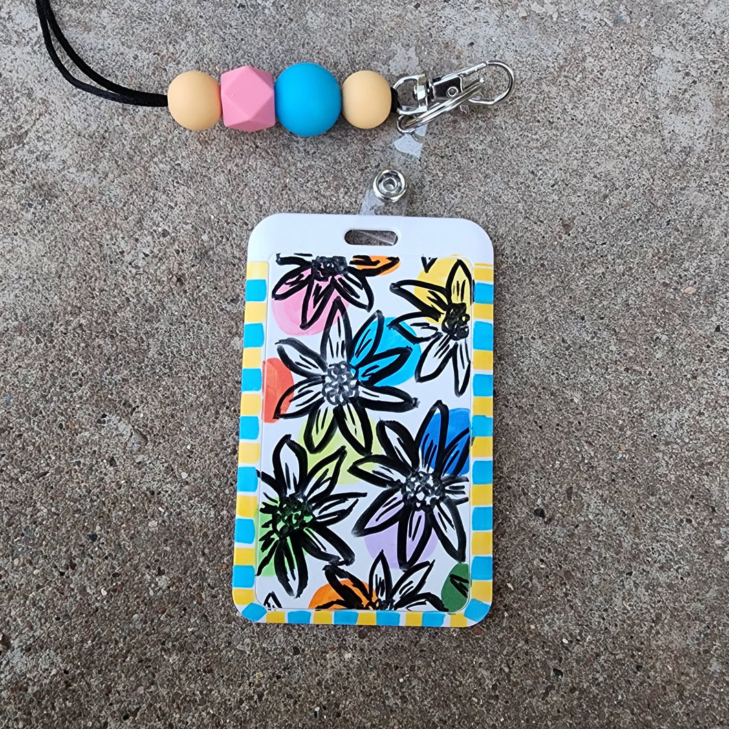 Rainbow Sunflower Bead Lanyard W ID Badge