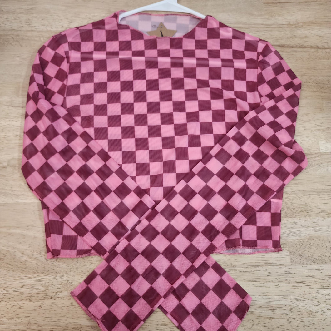 Mesh Pink checkered top