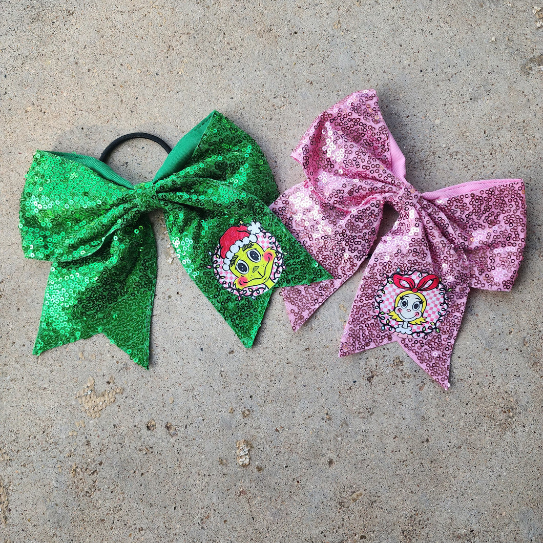 Sequin Grinch Bow