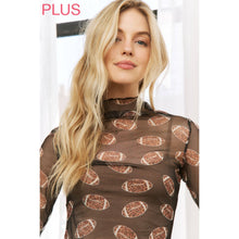 Load image into Gallery viewer, PLUS FOOTBALL PRINT MESH HIGH NECK DESIGN LONG SLEEVE TOP

