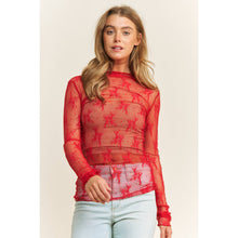 Load image into Gallery viewer, MESH LACE HIGH NECK DESIGN LONG SLEEVE FITTED TOP
