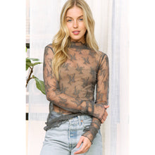 Load image into Gallery viewer, MESH LACE HIGH NECK DESIGN LONG SLEEVE FITTED TOP
