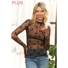 Load image into Gallery viewer, PLUS CUTE MESH BOW DOT HIGH NECK DESIGN LONG SLEEVE FITTED T
