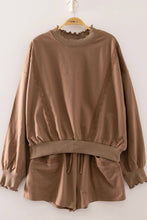 Load image into Gallery viewer, Lace Trim Sweatshirt &amp; Shorts Lounge Set MOCHA
