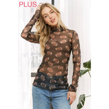 Load image into Gallery viewer, PLUS FOOTBALL PRINT MESH HIGH NECK DESIGN LONG SLEEVE TOP
