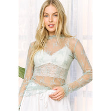 Load image into Gallery viewer, MESH LACE HIGH NECK DESIGN LONG SLEEVE FITTED TOP

