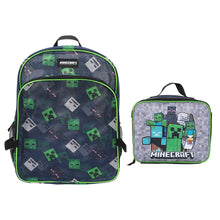 Load image into Gallery viewer, Minecraft Franchise Creepers 2-Piece 16” Kids Backpack &amp; Lunch Box Set For School And Travel
