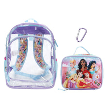 Load image into Gallery viewer, Disney Princesses 2-Piece 16” Kids Clear Backpack &amp; Lunch Box Set For School And Travel
