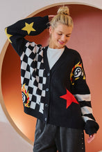 Load image into Gallery viewer, CHECKER 8 BALL GRAPHIC KNIT CARDIGAN
