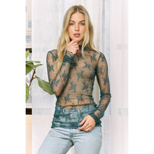 Load image into Gallery viewer, MESH LACE HIGH NECK DESIGN LONG SLEEVE FITTED TOP
