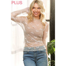 Load image into Gallery viewer, PLUS CUTE MESH BOW DOT HIGH NECK DESIGN LONG SLEEVE FITTED T
