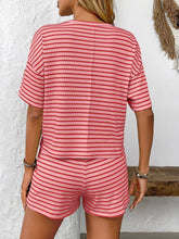 Load image into Gallery viewer, Pink Striped Knit Lounge Set Tee and Shorts
