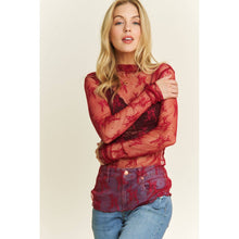 Load image into Gallery viewer, MESH LACE HIGH NECK DESIGN LONG SLEEVE FITTED TOP
