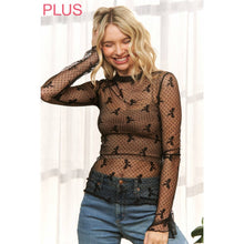 Load image into Gallery viewer, PLUS CUTE MESH BOW DOT HIGH NECK DESIGN LONG SLEEVE FITTED T
