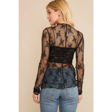 Load image into Gallery viewer, MESH LACE HIGH NECK DESIGN LONG SLEEVE FITTED TOP
