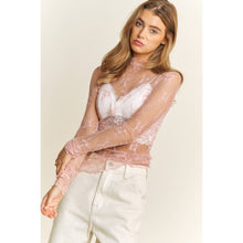 Load image into Gallery viewer, MESH LACE HIGH NECK DESIGN LONG SLEEVE FITTED TOP
