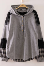 Load image into Gallery viewer, NT12733-Plaid Contrast Hoodie Pullover
