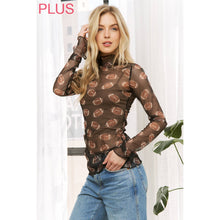 Load image into Gallery viewer, PLUS FOOTBALL PRINT MESH HIGH NECK DESIGN LONG SLEEVE TOP
