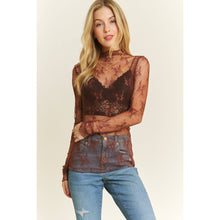 Load image into Gallery viewer, MESH LACE HIGH NECK DESIGN LONG SLEEVE FITTED TOP
