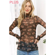 Load image into Gallery viewer, PLUS FOOTBALL PRINT MESH HIGH NECK DESIGN LONG SLEEVE TOP
