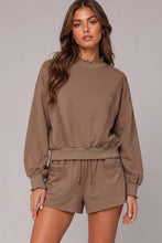 Load image into Gallery viewer, Lace Trim Sweatshirt &amp; Shorts Lounge Set MOCHA
