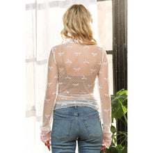 Load image into Gallery viewer, CUTE MESH BOW DOT HIGH NECK DESIGN LONG SLEEVE FITTED TOP
