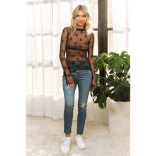 Load image into Gallery viewer, CUTE MESH BOW DOT HIGH NECK DESIGN LONG SLEEVE FITTED TOP

