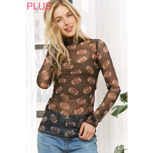 Load image into Gallery viewer, PLUS FOOTBALL PRINT MESH HIGH NECK DESIGN LONG SLEEVE TOP
