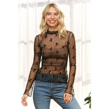 Load image into Gallery viewer, CUTE MESH BOW DOT HIGH NECK DESIGN LONG SLEEVE FITTED TOP
