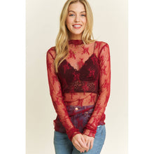 Load image into Gallery viewer, MESH LACE HIGH NECK DESIGN LONG SLEEVE FITTED TOP
