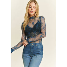 Load image into Gallery viewer, MESH LACE HIGH NECK DESIGN LONG SLEEVE FITTED TOP
