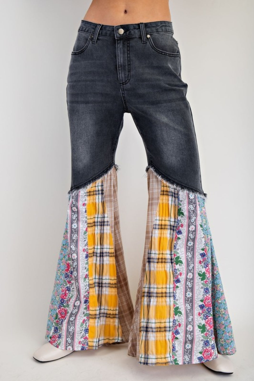Plaid Mix Denim Jeans