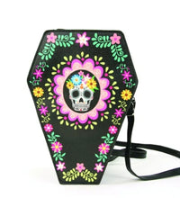 Load image into Gallery viewer, Sugar Skull Coffin Convertible Crossbody Bag Backpack in Vinyl Material
