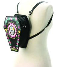 Load image into Gallery viewer, Sugar Skull Coffin Convertible Crossbody Bag Backpack in Vinyl Material
